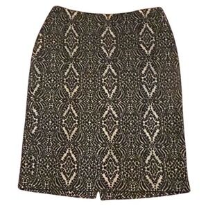 Talbots Pencil Skirt 6 Black Geometric Wool Blend Knee High Dark Academia Fall